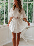 Bonnyshow  Summer Fashion New Women's Vacation Style Dress Sexy Bareback Hollow Out Tassel Imitation Cotton Style Dress