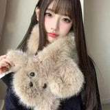 Bonnyshow Japanese Cute Women's Winter Cross Hair Collar Scarf Imitation Fox Hair Puppy Neck Protection Coldproof Muffler JK Accessories