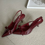 Bonnyshow  Fashion Butterfly-knot Slingbacks Women Pumps Elegant Pointed Toe Thin Low Heels Banquet Prom Shoes