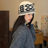 Bonnyshow Winter Women Knitted Hat Korean Warm Beanies Cap Vintage Harajuku Woolen Crochet Hats Lady Girl Pullover Caps