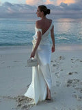 Bonnyshow  Side Split Backless Wer Long Dress Women Sleeveless Pleated Elegant White Evening Party Dresses Beach Babyoung Loose Lady Robe