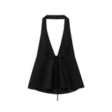 Bonnyshow  women's vest top with bow decoration hanging neck collar and backless suspender style summer new vest top