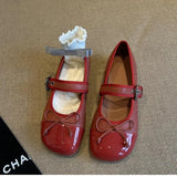 Bonnyshow  French Retro All-match One-word Buckle Mary Jane Shoes Women's 2025 Spring and Autumn New Bow Flat Shoes Single-layer Shoes