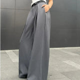 Bonnyshow Baggy Casual Grey Suit Pants Woman Korean Fashion Classical Office Ladies Wide Leg Trousers High Waist Basic Pantalones