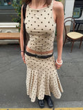 Bonnyshow  Polka Dot Y2K Skirt 2 Piece Set Women's Sleeveless Tank Top Fashion Irregular A-Line Skirt Slim Suit Summer Casual Outfit