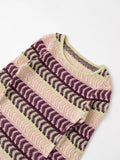 Bonnyshow  New 2025 Women Vintage Striped Knit Mini Dresses Round Neck Long Sleeve Bodycon Casual Vestidos