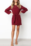 Bonnyshow Lace-up Round Neck Sexy Hip Long-sleeved Dress