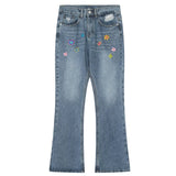 Bonnyshow Indie Aesthetic Flower Embroidery Jeans