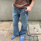 Bonnyshow Indie Aesthetic Flower Embroidery Jeans