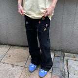 Bonnyshow Indie Aesthetic Flower Embroidery Jeans