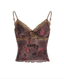 Bonnyshow Khloe Vintage Floral Lace-Up Vest
