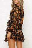 Bonnyshow V-neck Printed Long-sleeved Dress