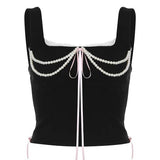 Bonnyshow Coquette Bow Pearl Bustier Top