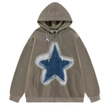 Bonnyshow Y2K Denim Star Zip Up Hoodie