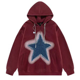 Bonnyshow Y2K Denim Star Zip Up Hoodie