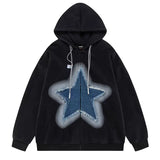 Bonnyshow Y2K Denim Star Zip Up Hoodie