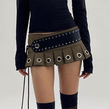 Bonnyshow Grunge Eyelet Pleated Micro Skirt