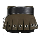 Bonnyshow Grunge Eyelet Pleated Micro Skirt