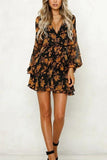 Bonnyshow V-neck Printed Long-sleeved Dress