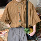 Bonnyshow Cottage Floral Embroidery Striped Shirt