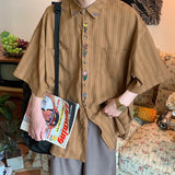 Bonnyshow Cottage Floral Embroidery Striped Shirt