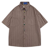 Bonnyshow Cottage Floral Embroidery Striped Shirt
