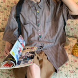 Bonnyshow Cottage Floral Embroidery Striped Shirt