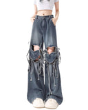 Bonnyshow Love Knot Knee-Heart Denim Pants