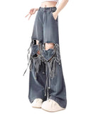 Bonnyshow Love Knot Knee-Heart Denim Pants