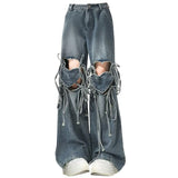 Bonnyshow Love Knot Knee-Heart Denim Pants