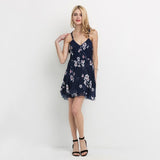 Bonnyshow Sleeveless V-Neck Backless Strap Floral Slim Casual Dresses