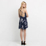 Bonnyshow Sleeveless V-Neck Backless Strap Floral Slim Casual Dresses