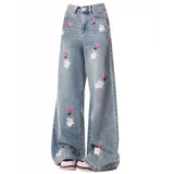 Bonnyshow Rose and Bunny Embroidery Jeans