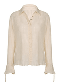 Bonnyshow Semi Sheer Long Sleeve Pleated Blouse