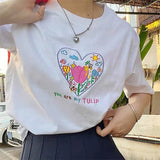 Bonnyshow Tulip Embroidery Aesthetic T-Shirt