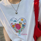 Bonnyshow Tulip Embroidery Aesthetic T-Shirt