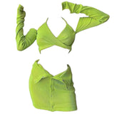 Bonnyshow Y2K Halter Top with Gloves & Skirt Set